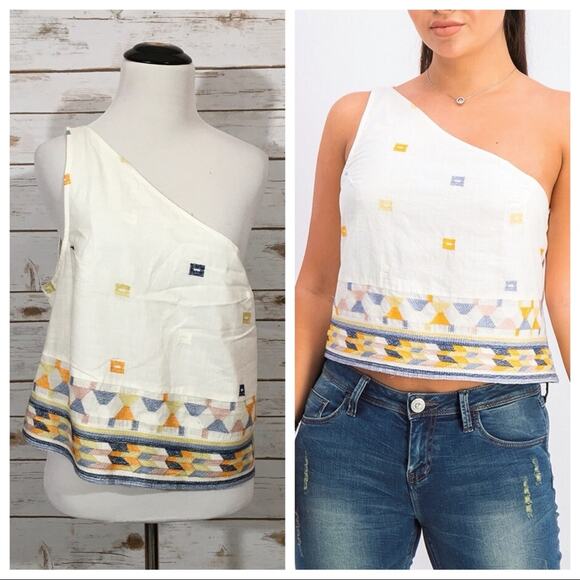 NWT Free People Bali Baby Asymmetrical Tank - Ivory Combo - Medium - Picture 1 of 13